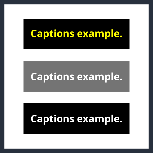 A dark background for the caption text is recommended