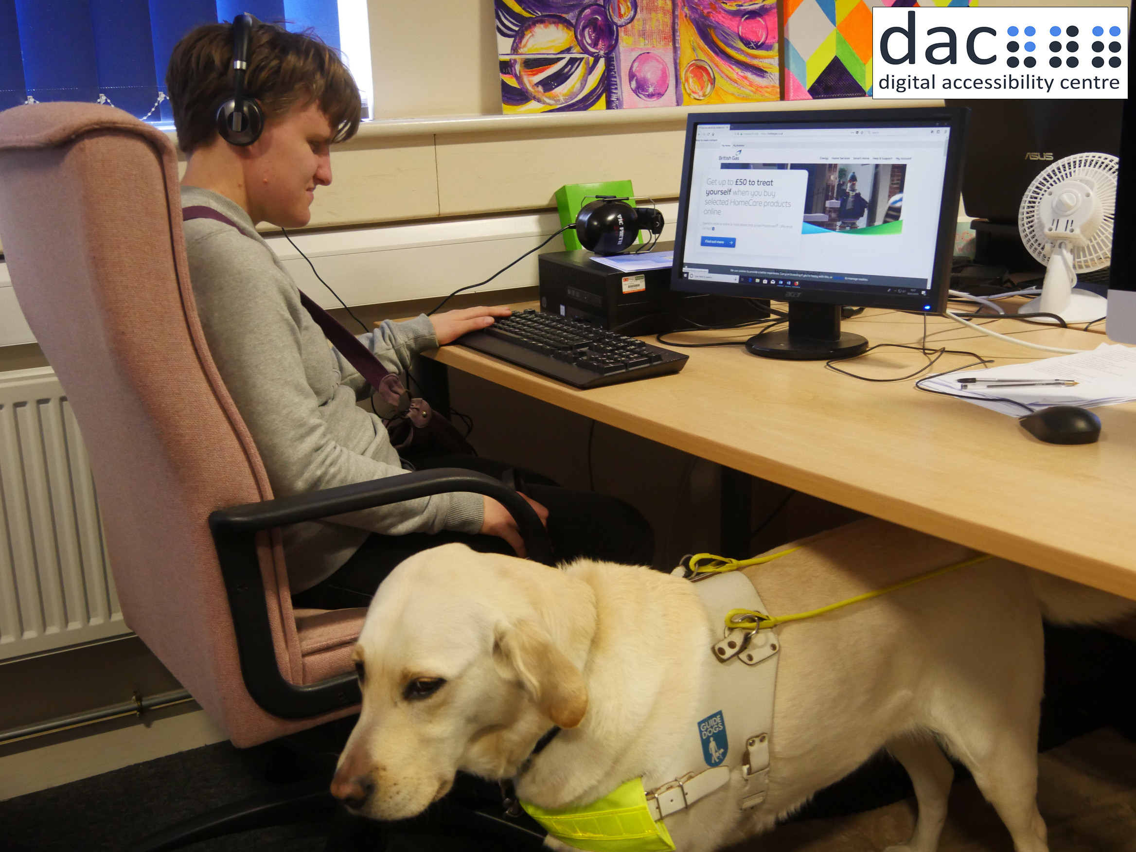 Blind tester and her seeing eye dog.